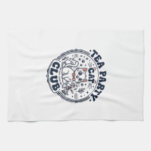 Tea Party Cat Pet Lover Shirt Art - Tea Party Cat Kitchen Towel