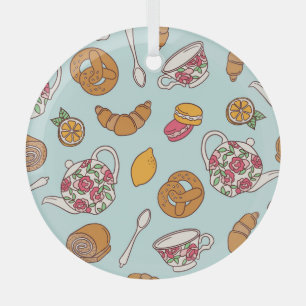 Tea Party, Confectionery Seamless Background. Glass Ornament