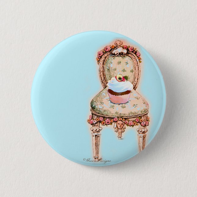 Tea Party Cupcake Design 2 Inch Round Button (Front)