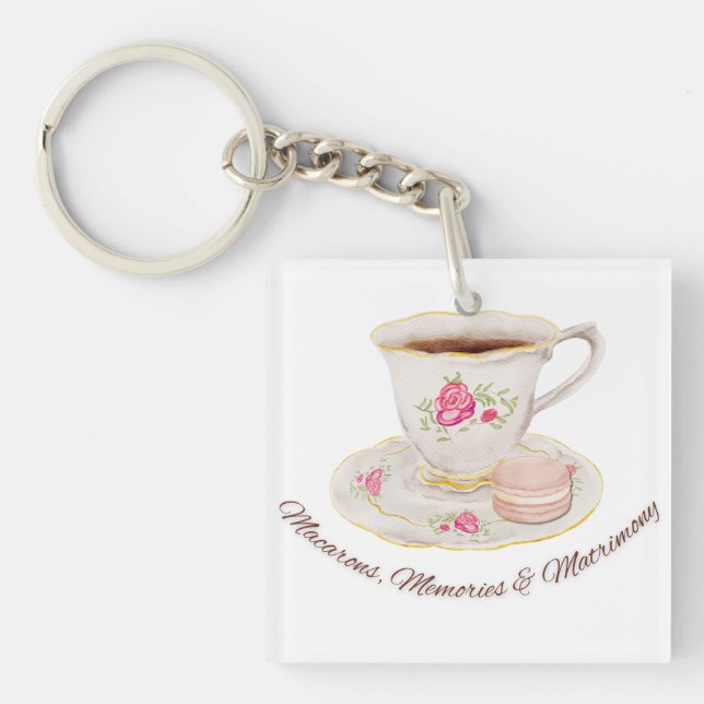Tea Party Elegant Bridal Shower Bachelorette Keychain (Front)