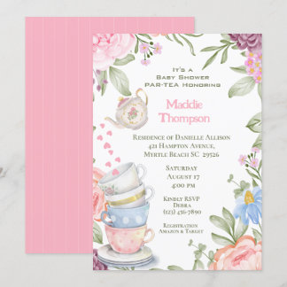 Tea Party Elegant Pink Green  Baby Shower     Invitation