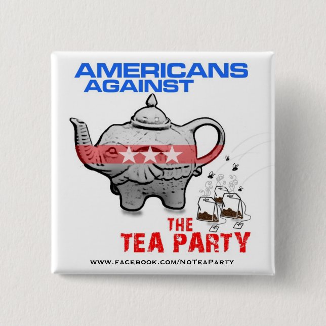 TEA PARTY ELEPHANT GETS BAGGED! 2 INCH SQUARE BUTTON (Front)