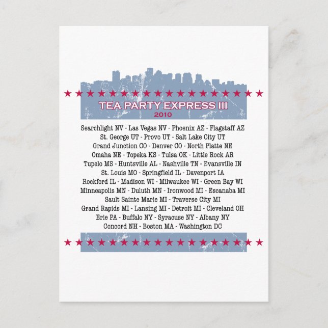 Tea Party Express City Tour Invitation Postcard (Front)