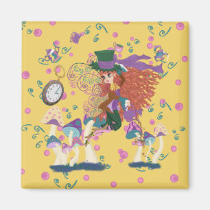 Tea Party Fairy, Vintage Watch, and Mushrooms Magnet