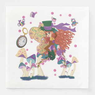 Tea Party Fairy, Vintage Watch, and Mushrooms Napkin