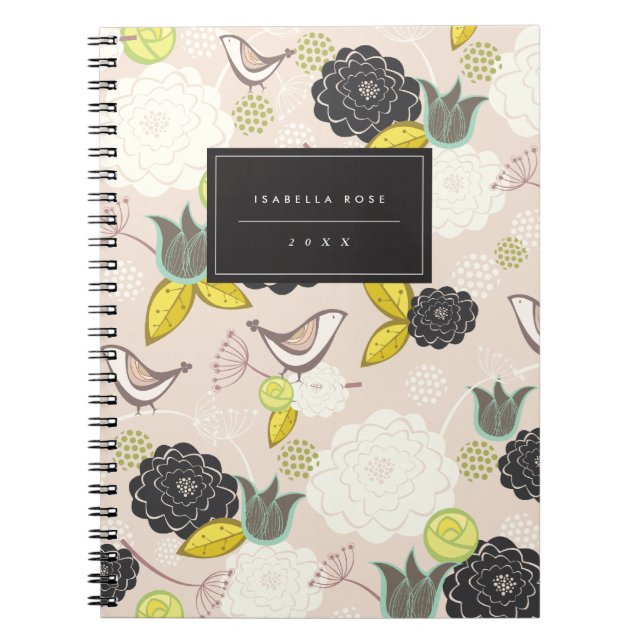 Tea Party Floral Blooms With Birds Custom Notebook (Front)
