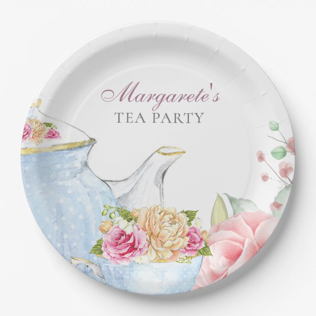 Tea Party Floral Elegant Personalized Paper Plate (Front)