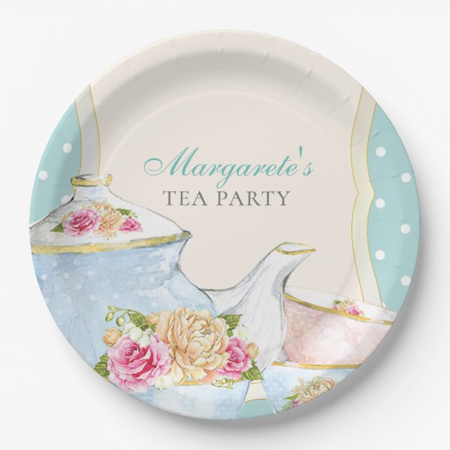 Tea Party Floral Elegant Personalized Paper Plate (Front)