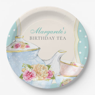 Tea Party Floral Personalized Birthday Paper Plate