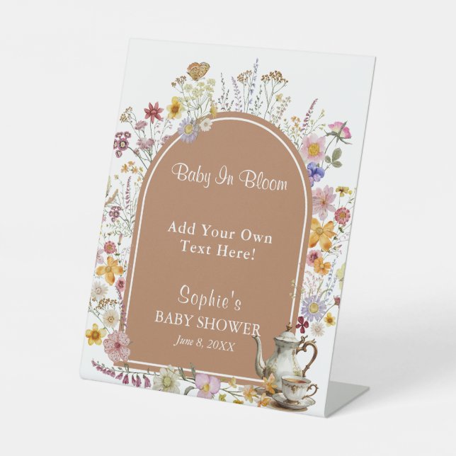 Tea Party Garden Baby In Bloom Custom Pedestal Sign (Front)