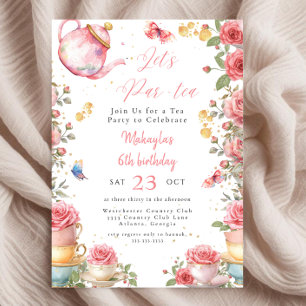 Tea Party Girl Par-tea pink Whimsical Birthday Invitation