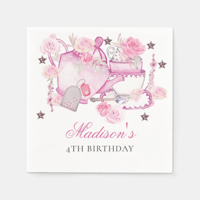 Tea Party Glitter Personalized Elegant Napkin (Front)