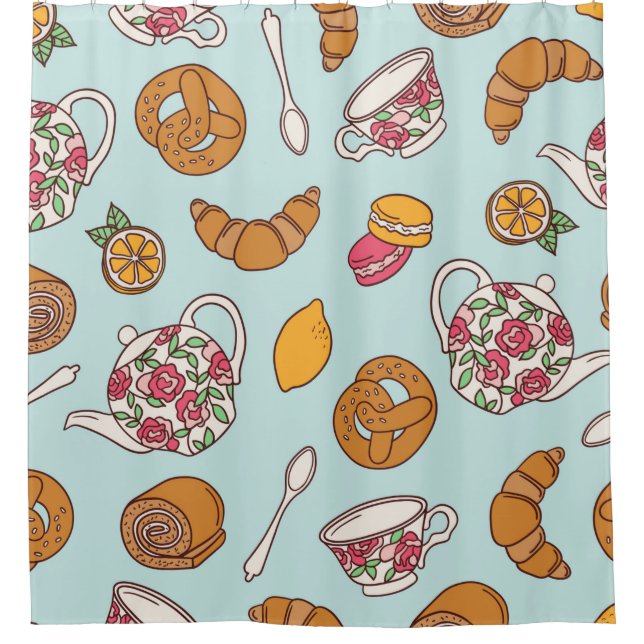 Tea party hand drawn seamless pattern. Colourful b (Front)