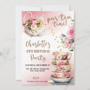 Tea Party Invitation Anniversaire - Pink And Gold