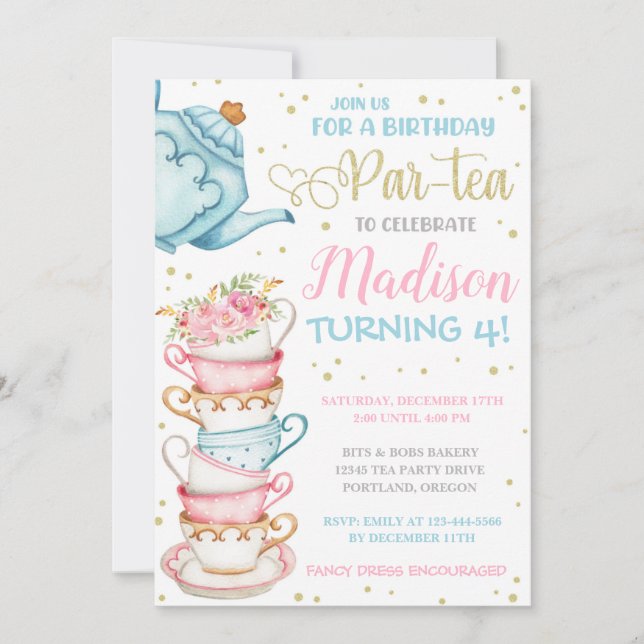 Tea Party Invitation Tea Party Birthday Invite (Front)