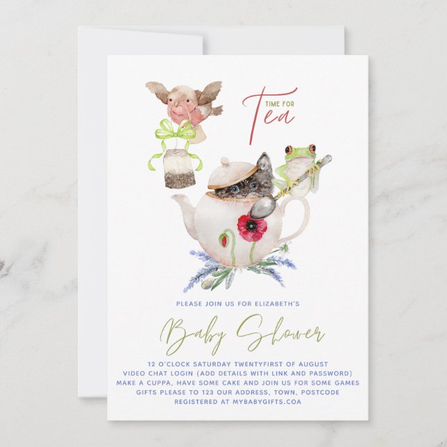 Tea Party Invitations for Baby shower incl Envel. (Devant)