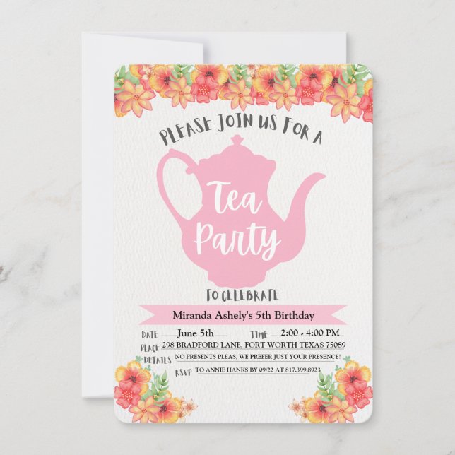 Tea Party Invitations for Girls (Front)