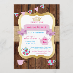 Tea Party Invite Princess Crown Pot Alice Birthday