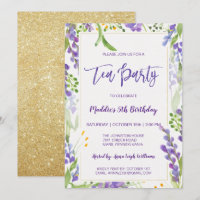 Tea Party Lavender Floral & Gold Birthday Girl