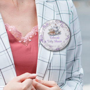 Tea Party Lavender Garden Floral Baby Shower 1 Inch Round Button