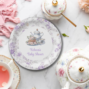 Tea Party Lavender Garden Floral Baby Shower Paper Plate