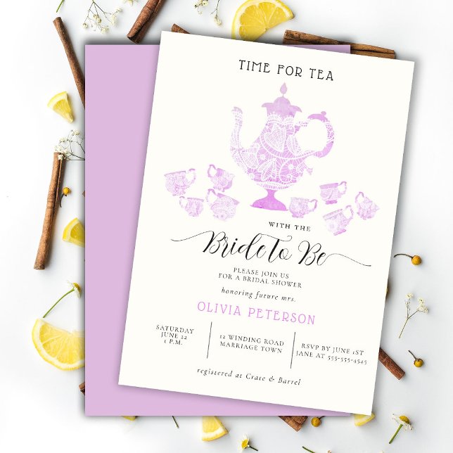 Tea Party Lavender Pink Chic Lace Bridal Shower Invitation (Creator Uploaded)