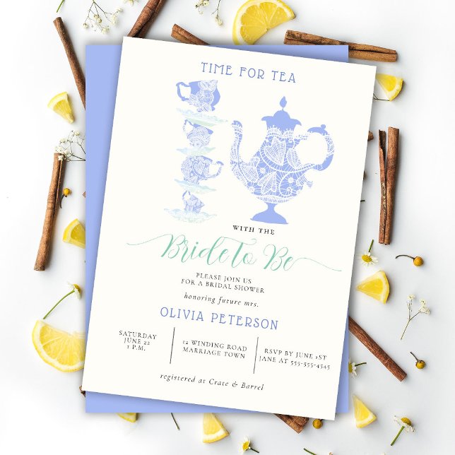 Tea Party Lavender Teal Boho Lace Bridal Shower Invitation (Creator Uploaded)