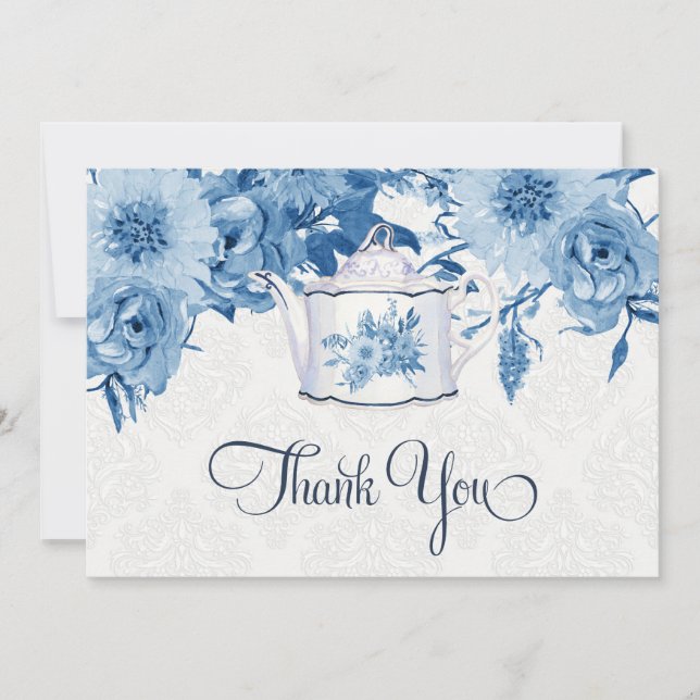 Tea Party Merci de noter Navy Blue n White Floral (Devant)