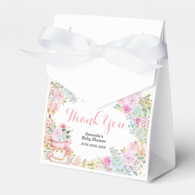 Tea Party Pastel Floral Baby Shower Favor Box (Front Side)