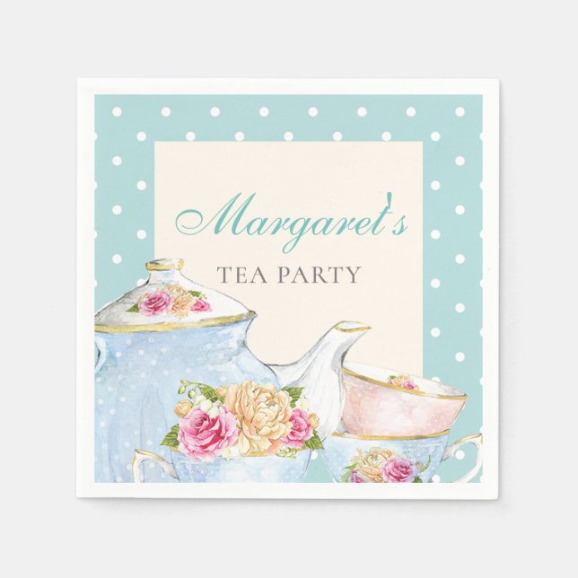 Tea Party Personalized Polka dot Napkin (Front)
