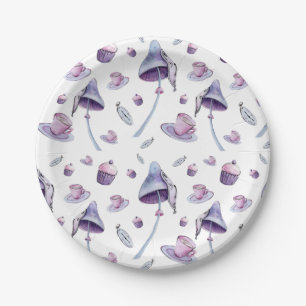 Tea party pink and blue watercolor paper plate