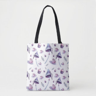 Tea party pink and blue watercolor tote bag