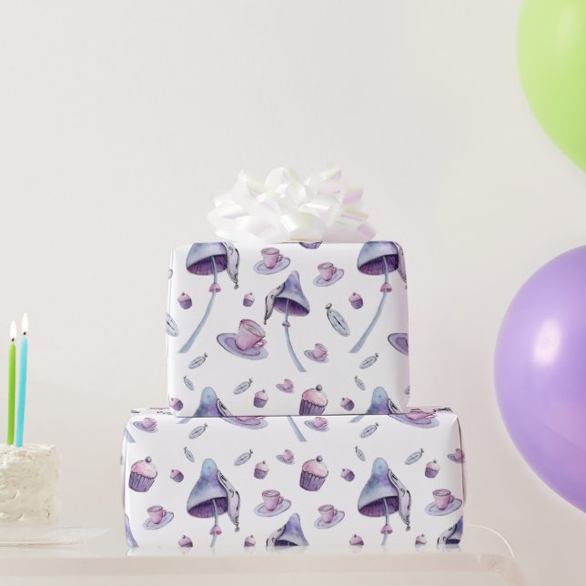 Tea party pink and blue watercolor wrapping paper (Party Gifts)