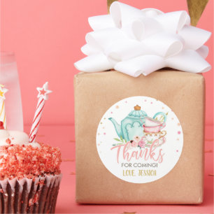 Tea Party Pink Baby Shower Favour Brewing Floral Classic Round Sticker