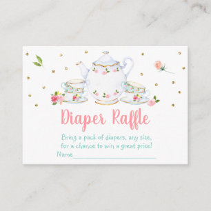 Tea Party Pink Gold Baby Shower Diaper Raffle Enclosure Card