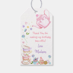 Tea Party Pink Gold Floral Birthday Thank You Gift Tags