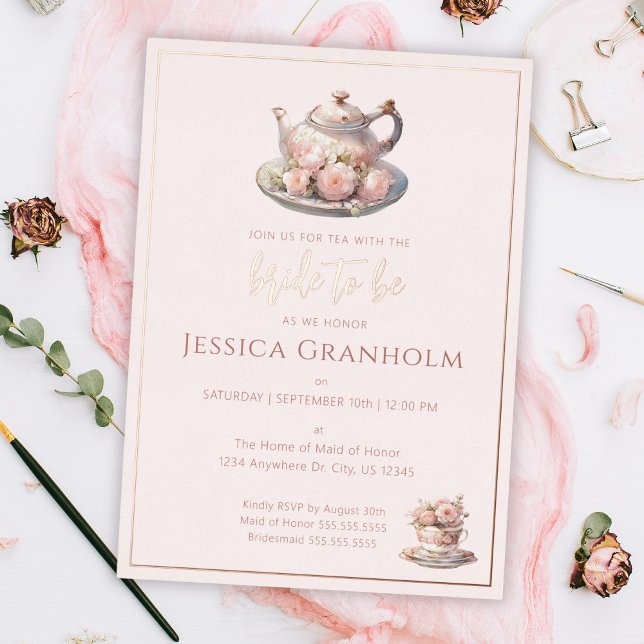 Tea Party Pink Rose Gold Bridal Shower (Creator Uploaded)