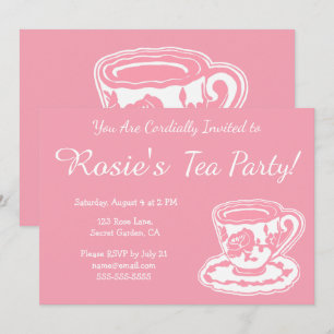 Tea Party Pink Rose Teacup Custom Invitations