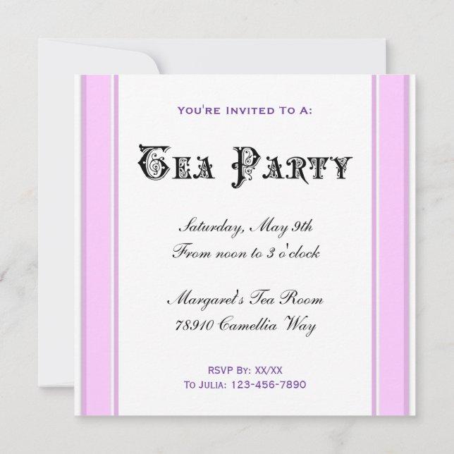 Tea Party Pink Striped Custom Invitations (Back)