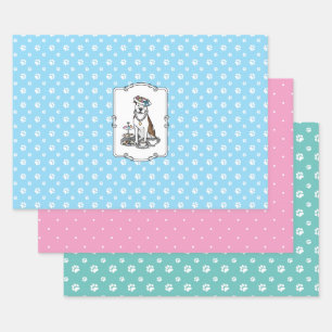 Tea Party Pit Bull (lt brindle white 3) dog cute Wrapping Paper Sheet