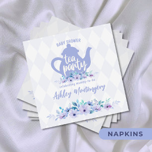 Tea Party Purple Watercolor Baby Shower Napkin