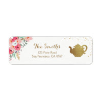 Tea party Retourner Adresse Label Teapot or Floral