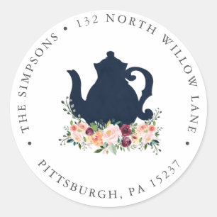 Tea Party Return Address Classic Round Sticker