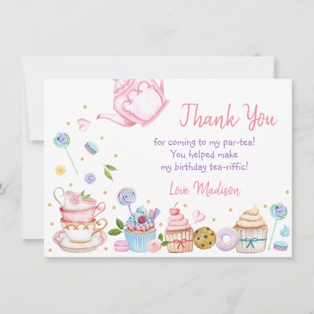 Tea Party rose Floral Anniversaire Merci (Devant)