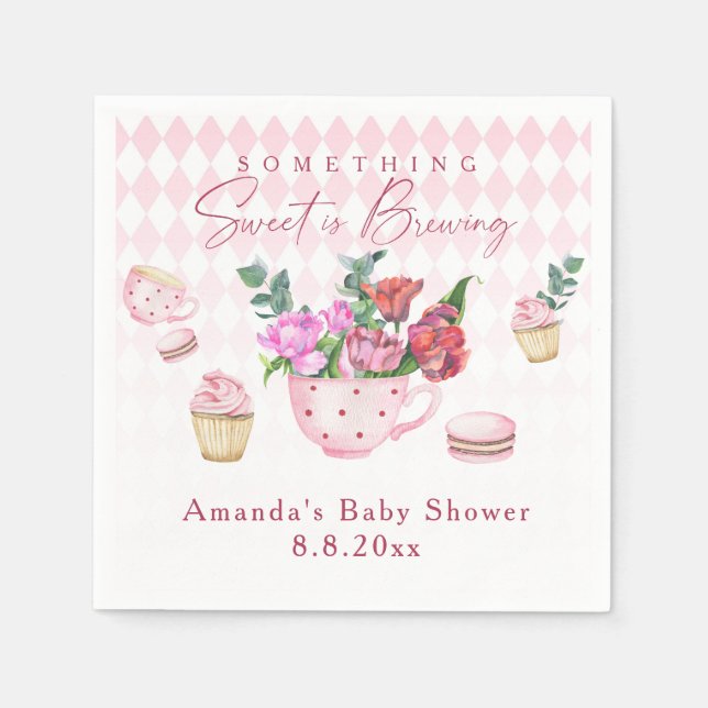 Tea Party Something Sweet is Brewing Baby shower Napkin (Front)