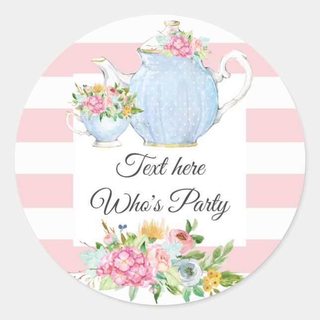 tea party, spring floral, flower classic round sticker (Front)