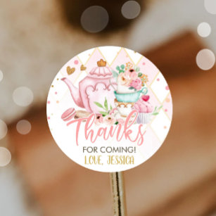 Tea Party Tea for Two Pink Floral Brewing Birthday Classic Round Sticker