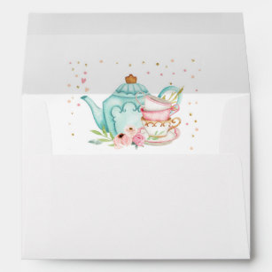 Tea Party Tea Pot Pink Gold Floral Par-tea Girl Envelope