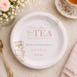 Tea Party Tea with The Mom-to-be Girl Baby Shower Paper Plate