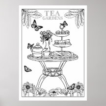 Tea Party Teatime English Garden DIY Colouring